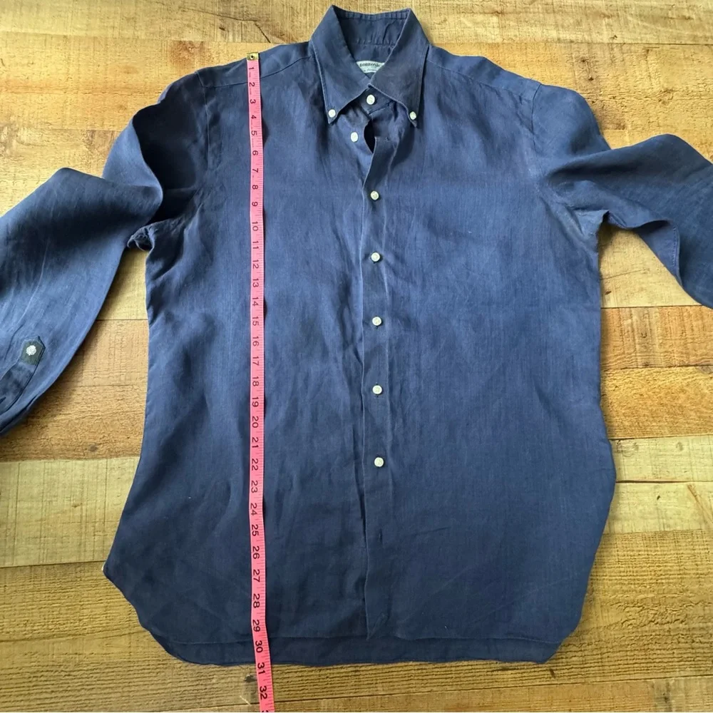 Borbonica by Vanacore Linen Button-Up Shirt Navy Blue Size 17/43 - Picture 7 of 7